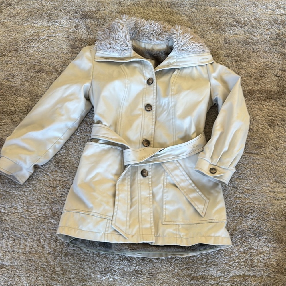 🍍 Vintage London Fog Faux Fur Lined Belted Trench Coat  Khaki Beige Mid-Length